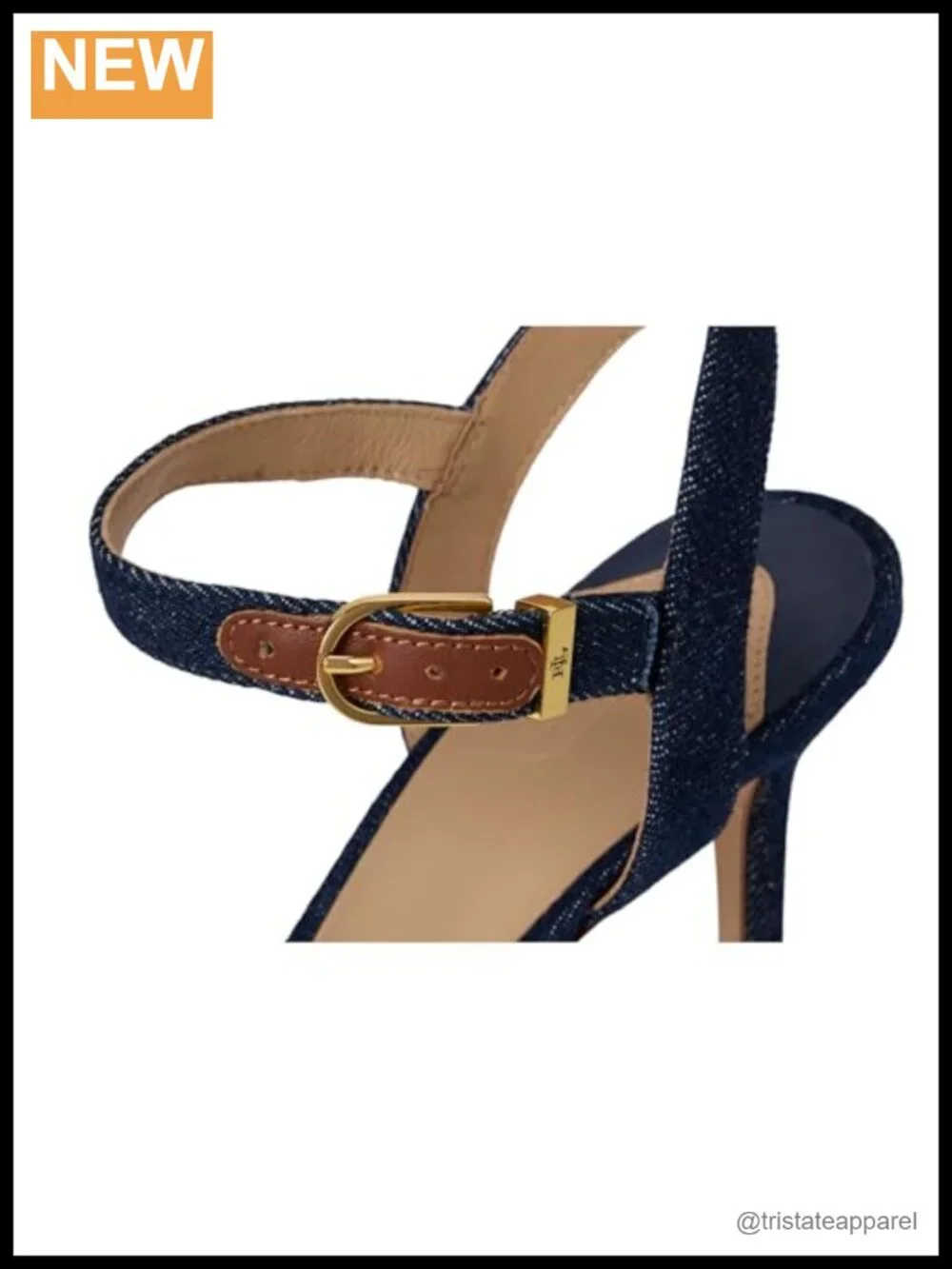 Denim Stiletto Heel Ankle Strap Almond Toe Sandals